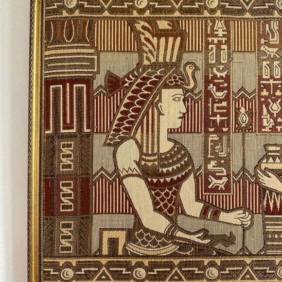 Vintage French Wall Panel in Silk and Rayon with Egyptian Figured Royalty Framed - Picture 2 of 5